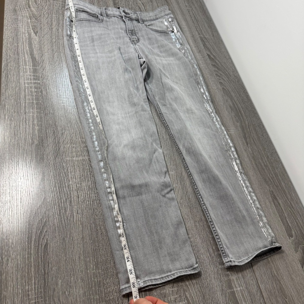 WHBM high rise straight gray denim silver metallic size 10 women - Picture 7 of 8